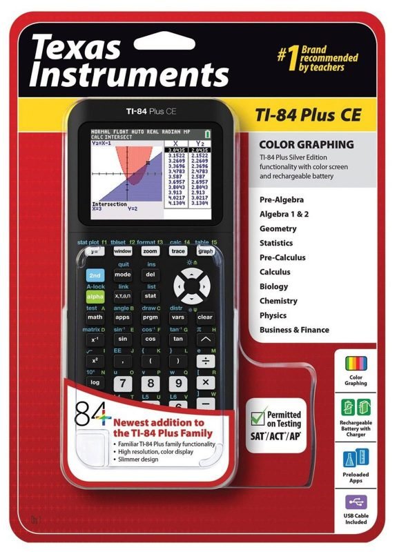 Texas Instruments Ti-84 Plus Ce Graphing Calculator Black Standard Packaging