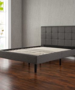 Alternative view of Zinus Upholstered Square Stitched Platform Bed With Wooden Slats Queen