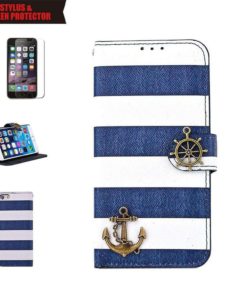 Alternative view of Iphone 6 Case Iphone 6S Case Tabpow Navy Blue Stripes Anchor Flip Wallet Pu L..