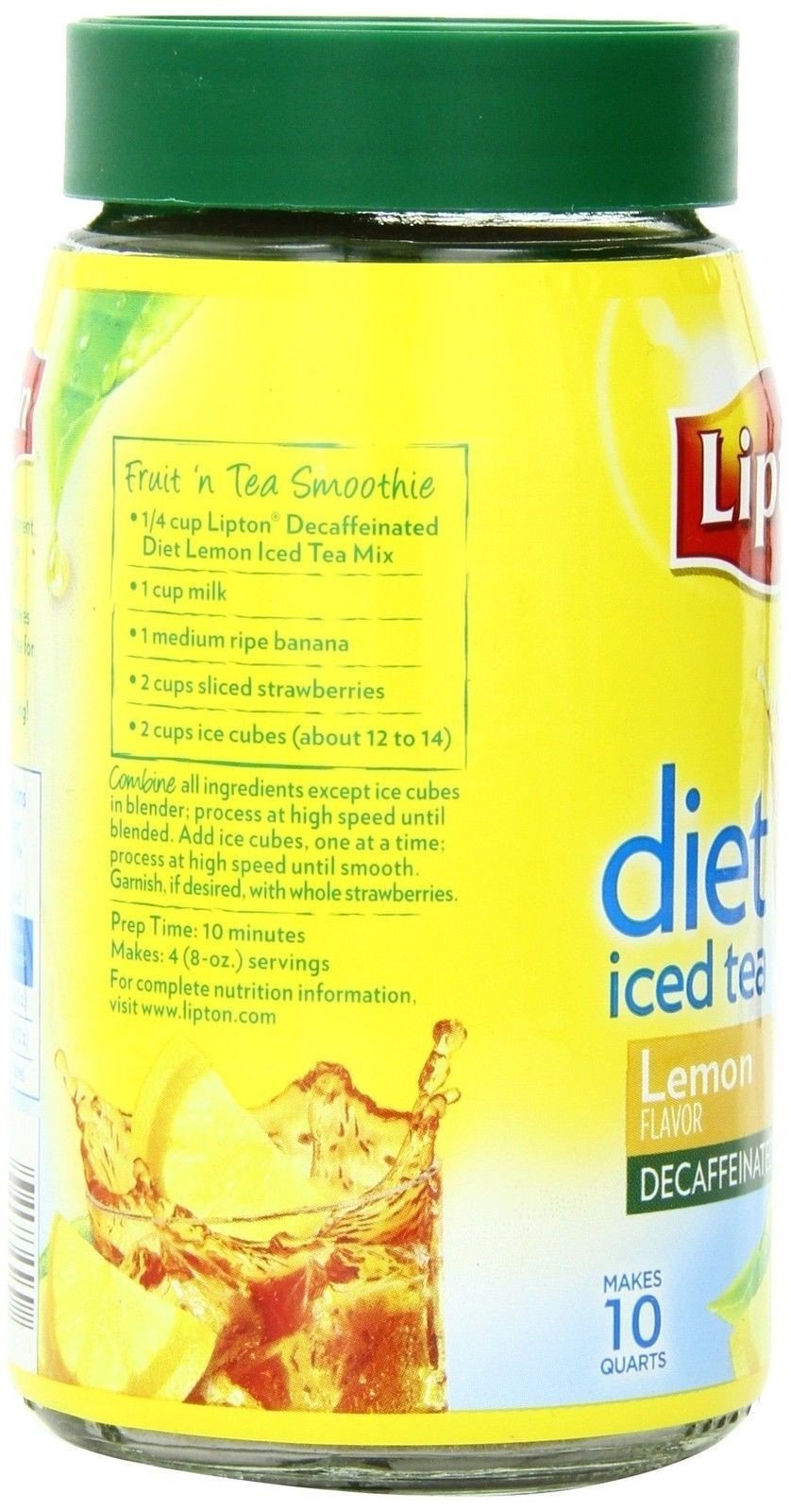 Lipton Iced Tea Mix Diet Decaffeinated Lemon 10 Qt (Pack Of 4) Swiftsly