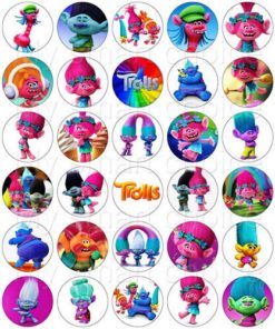 30 x Edible Cupcake Toppers  Trolls Movie Party Collection of Edible Cake Decorations | Uncut Edible Prints on Wafer Sheet