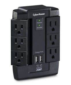 Alternative view of CyberPower CSP600WSU Surge Protector, 1200J/125V, 6-AC Swivel Outlets, 2 USB Charging Ports, Wall Tap Design Black Version