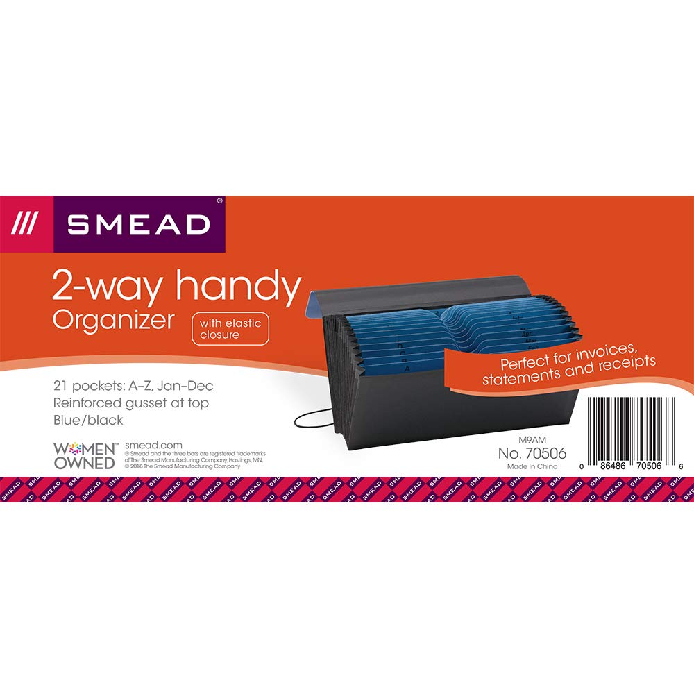 Smead Handy File, Alphabetic (A-Z) and Monthly (Jan.-Dec.) 21 Pockets, Flap and Cord Closure, Blue/Black (70506) Specialty - $18.95