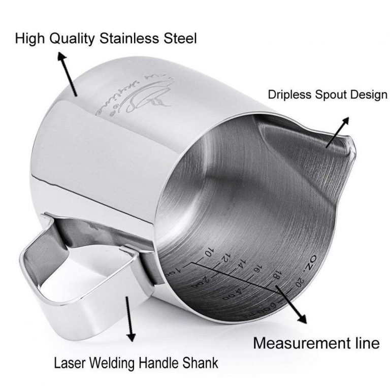 Milk Frothing Pitcher - Stainless Steel Measurement Inside the frothing Cup with Latt Art Pen 14 Ounces