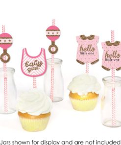 Hello Little One - Pink and Gold Paper Straw Decor - Girl Baby Shower Striped Decorative Straws - Set of 24 8 61E8VV2BcEUL