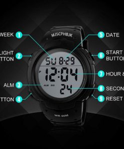 MJSCPHBJK Mens Digital Sports Watch, Waterproof LED Screen Large Face Military Watches and Heavy Duty Electronic Simple Army Watch with Alarm, Stopwatch, Luminous Night Light - Black 13 61JWgtml0GL
