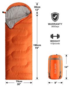 Alternative view of Maevis Camping Sleeping Bag - 3 Season - Winter, Spring, Fall, Envelope Lightweight Portable, Waterproof for Adults & Kids - Camping Gear Equipment, Traveling, Hiking and Outdoors orange red - Right Zip