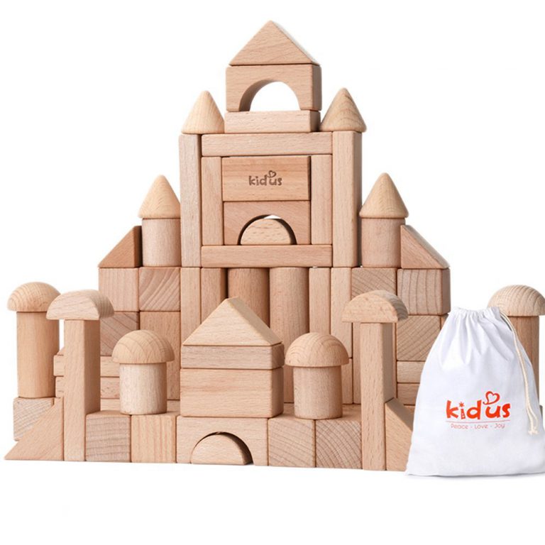 KAJA Classic Natural Wooden Building Blocks Sets 80 Pcs Blocks for Toddlers Educational Preschool Learning Toys with Carrying Bag