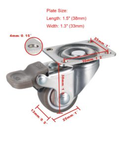 bayite 4 Pack 1" Low Profile Casters Wheels Soft Rubber Swivel Caster with 360 Degree Top Plate 100 lb Total Capacity for Set of 4 (2 with Brakes & 2 Without) Wheel dia. 1 inch- screws included 11 61Sn0F ewlL