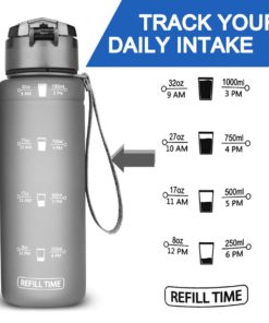 Sports Water Bottle with Time Marker 16 oz, 24 oz, 32 oz Large-1 liter,40oz,BPA free, Small Kids Water Bottle, Leak proof & with Filter & Lockable Lid,for Bike, Cycling,Running,Camping,Gym,Outdoor grey 700ml/25oz 9 61YTnjUCWpL 2