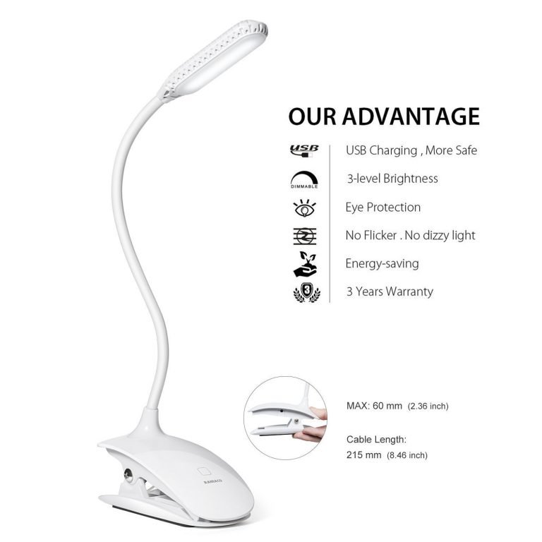 Led Clip Reading Light, Raniaco Daylight 12 LEDs USB Rechargeable Reading Lamp-3 Brightness,Touch Switch Bedside Book Light with Good Eye Protection Brightness White - $18.95