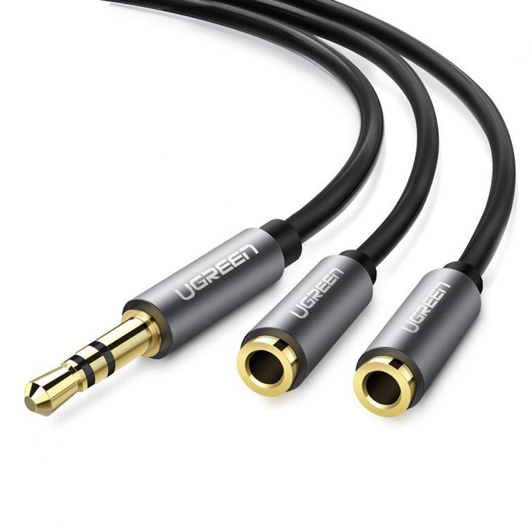 UGREEN 3.5mm Audio Stereo Y Splitter Extension Cable 3.5mm Male to 2 Port 3.5mm Female for Earphone, Headset Splitter Adapter, Compatible for iPhone, Samsung, LG, Tablets, MP3 Players, Metal Black - $11.95