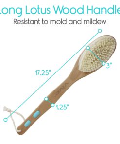 Vive Shower Brush - Dry Skin Body Exfoliator - Shower and Bath Scrubber For Wash Brushing, Exfoliating, Cellulite, Foot Scrub, Leg Exfoliant w/Soft and Stiff Massage Bristles - Wooden Long Handle 14 61hVkfjDffL