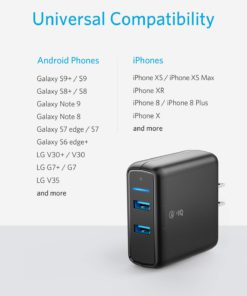 Anker Quick Charge 3.0 39W Dual USB Wall Charger, PowerPort Speed 2 for Galaxy S10/S9/S8/Edge/Plus, Note 8/7 and PowerIQ for iPhone Xs/XS Max/XR/X/8/Plus, iPad Pro/Air 2/Mini, LG, Nexus, HTC and More 10 61hxpU8DR3L