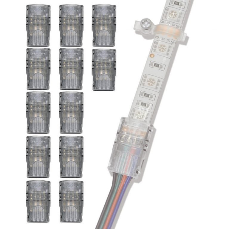 GRIVER 4 Pin LED Connector for Waterproof 5050 LED Strip Light- Strip to Wire Quick Connection (12Pcs 4-Pin Strip to Wire Connectors) 12Pcs 4-Pin Strip to Wire Connectors