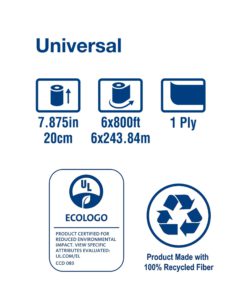 Tork Universal RB8002 Hardwound Paper Roll Towel, 1-Ply, 7.87" Width x 800' Length, White (Case of 6 Rolls, 800 per Roll, 4,800 Feet) 1 Case 15 7112T247hKL