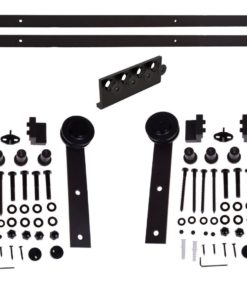 TMS TSQ04-DARK(2SET)+Conn-Dark Country Style Barn Wood Steel Double Sliding Door Hardware Closet Set, 12', Black 12 FT (Double Door) 12 712BIFjL3PL