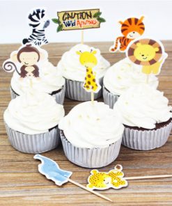 Alternative view of Yunko 24 Pcs Cute Decorative Cupcake Muffin Toppers Wild Animals Zoo Zebra Lion Tiger Elephant Giraffe Baby Shower Birthday Party Favors
