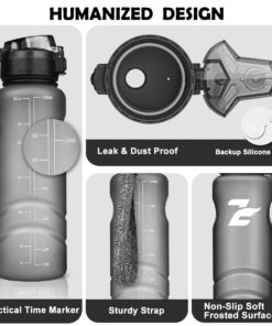 Sports Water Bottle with Time Marker 16 oz, 24 oz, 32 oz Large-1 liter,40oz,BPA free, Small Kids Water Bottle, Leak proof & with Filter & Lockable Lid,for Bike, Cycling,Running,Camping,Gym,Outdoor grey 700ml/25oz 11 712BoixBgF L 2