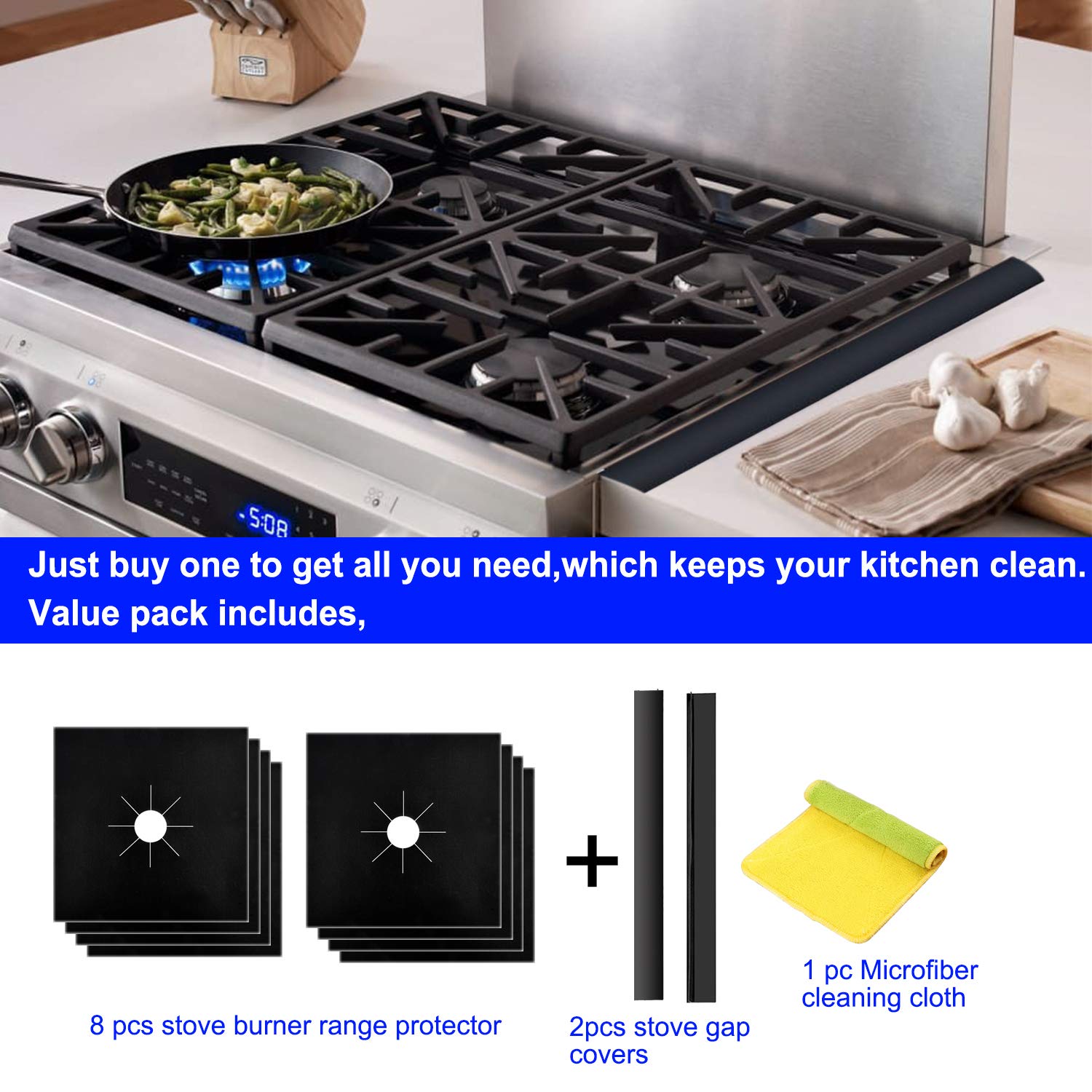 8 Packs Stove Burner Cover+2 Packs Silicone Stove Counter ...