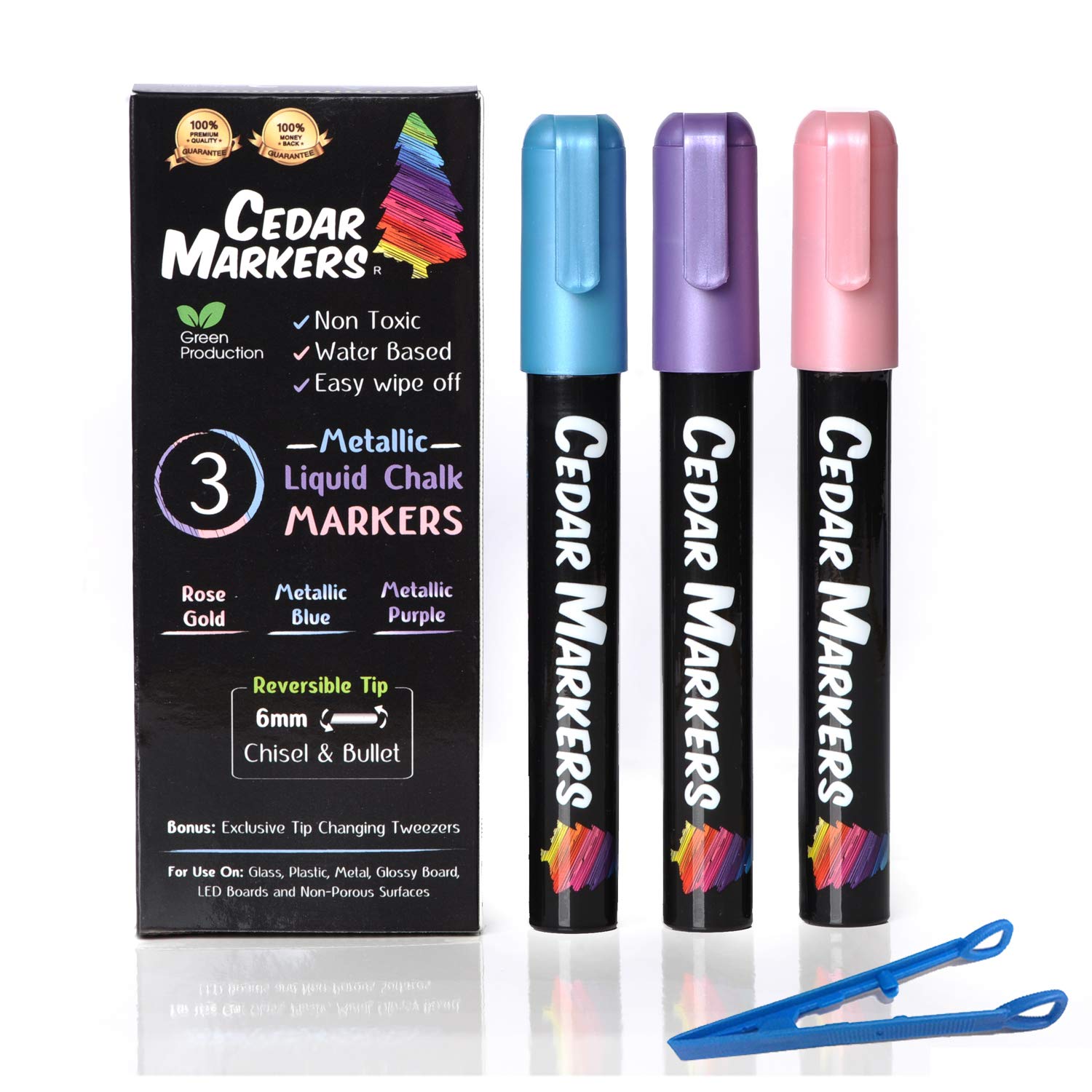 Cedar Markers Liquid Chalk Markers. 3 Metallic Chalk Markers For