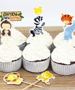 Yunko 24 Pcs Cute Decorative Cupcake Muffin Toppers Wild Animals Zoo Zebra Lion Tiger Elephant Giraffe Baby Shower Birthday Party Favors 7 71EyWqdYXVL
