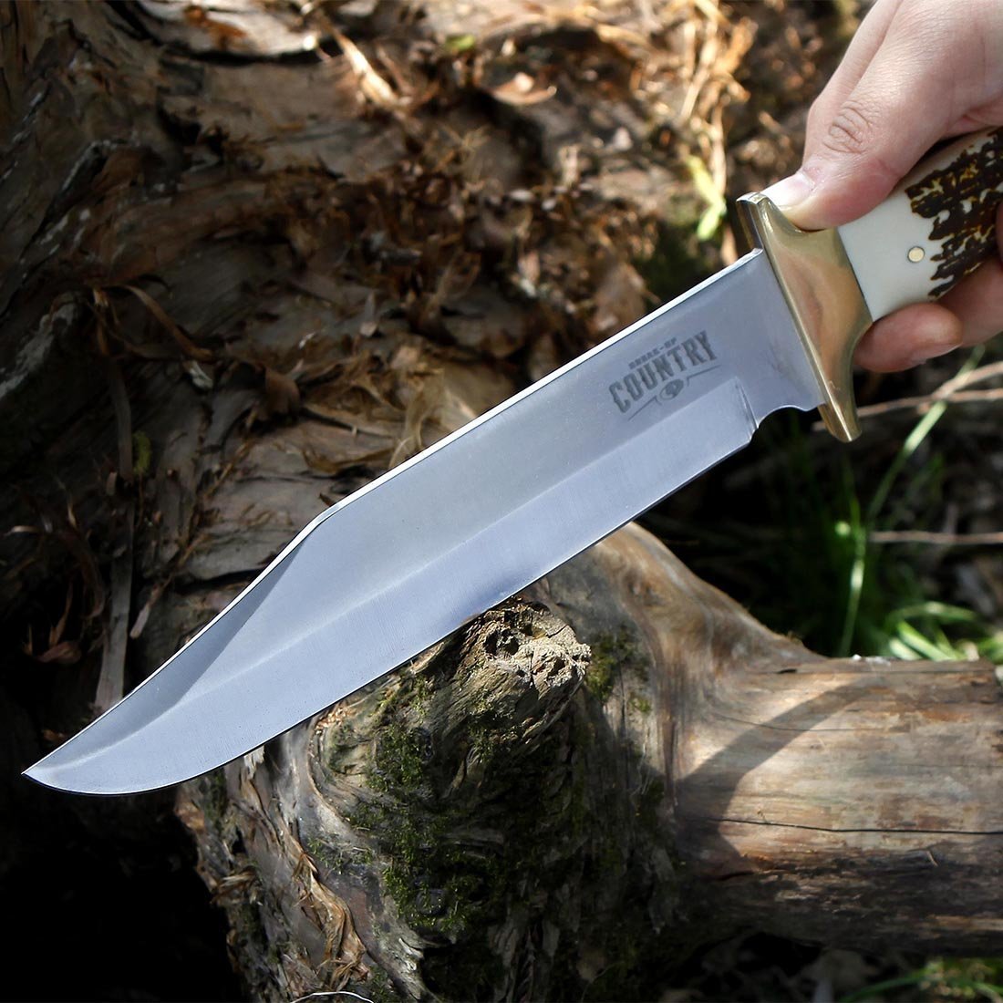 MOSSY OAK 14-inch Bowie Knife Stainless Steel Fixed Blade Full Tang Handle with Leather Sheath - $23.95