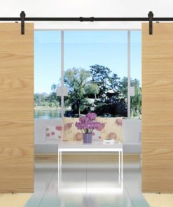 Alternative view of TMS TSQ04-DARK(2SET)+Conn-Dark Country Style Barn Wood Steel Double Sliding Door Hardware Closet Set, 12', Black 12 FT (Double Door)