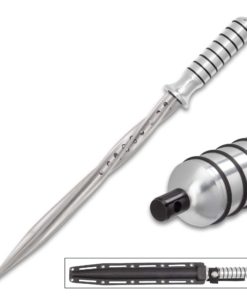 K EXCLUSIVE Grey Titanium Spiral Dagger with Sheath - Stainless Steel Construction, Quad-Edged Blade, Hidden Compartment - Length 16 1/2" 13 71LD43XY79L