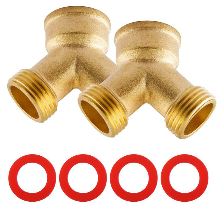 Litorange (2 Pack) Solid Brass Lead Free Body Backyard 2 Way Y Valve Garden Hose Connector MHT 3/4" Inch Thread Splitter Adapter + 4 Silicone Hose Washers 2 Pack