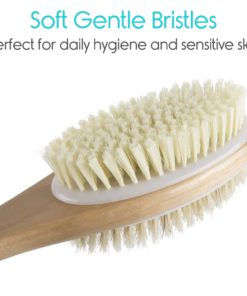 Vive Shower Brush - Dry Skin Body Exfoliator - Shower and Bath Scrubber For Wash Brushing, Exfoliating, Cellulite, Foot Scrub, Leg Exfoliant w/Soft and Stiff Massage Bristles - Wooden Long Handle 12 71LyYvwbhQL