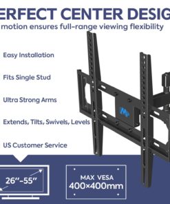 Mounting Dream TV Mount Full Motion with Perfect Center Design for 26-55 Inch LED, LCD, OLED Flat Screen TV, TV Wall Mount Bracket with Articulating Arm up to VESA 400x400mm, 60 lbs MD2377 16 71S0BWTVkCL