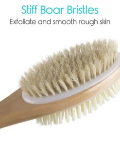 Vive Shower Brush - Dry Skin Body Exfoliator - Shower and Bath Scrubber For Wash Brushing, Exfoliating, Cellulite, Foot Scrub, Leg Exfoliant w/Soft and Stiff Massage Bristles - Wooden Long Handle 11 71UqTslATkL