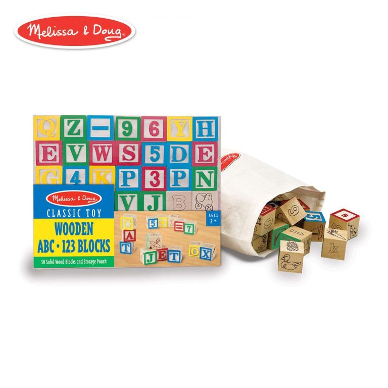 Melissa & Doug Deluxe Wooden ABC/123 Blocks Set (Developmental Toys, Storage Pouch, 1-Inch Wooden Blocks, 50 Pieces) Standard Packaging