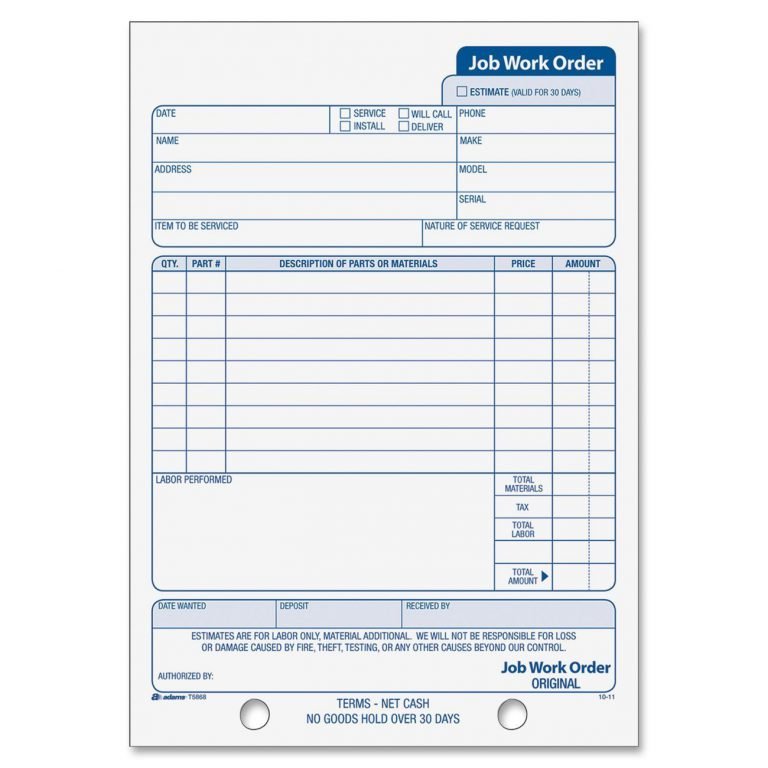 Adams Job Work Order Book, 5.56 x 8.44 Inch, 3-Part, Carbonless, 33 Sets, White and Canary (T5868) - $11.95