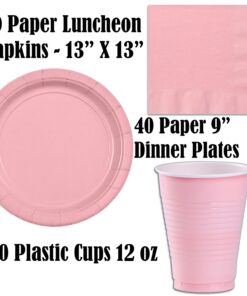 Disposable Party Supplies, Serves 40 - Light Pink and Gold - Large and Small Paper Plates, 12 oz Plastic Cups, Heavyweight Cutlery, Napkins, and Tablecloths. Full Two-Tone Tableware Set 4 71fVH2BF1SVL