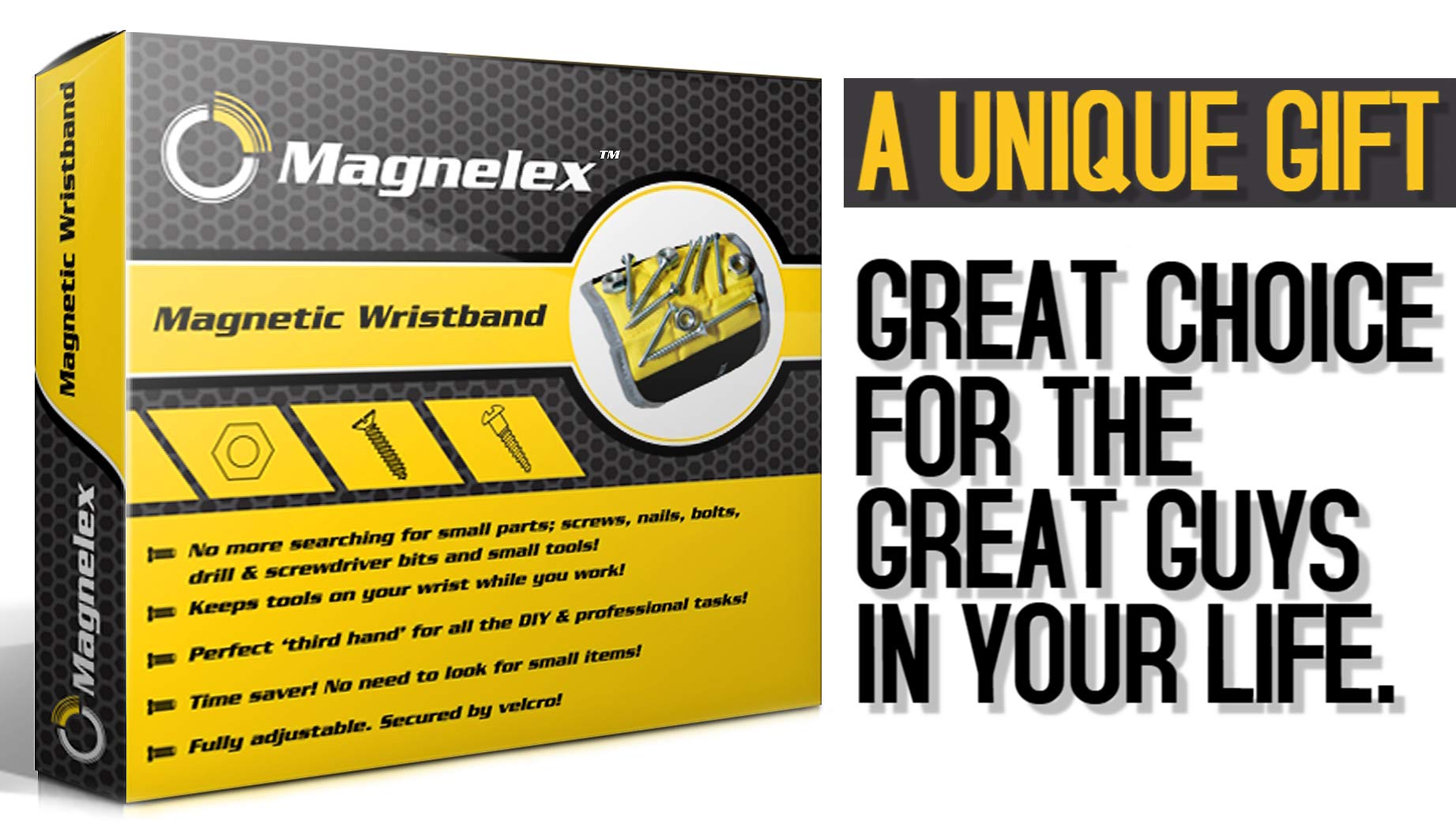 Magnelex Magnetic Wristband for Holding Tools, Screws, Nails, Bolts, Drilling Bits. Unique Gift for Men, Father/Dad, Husband, Boyfriend, Handyman. Gift for Christmas. Unique Gift Idea - $20.95