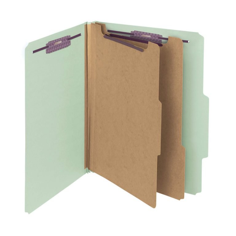 Smead Pressboard Classification File Folder with SafeSHIELD Fasteners, 2 Dividers, 2" Expansion, Letter Size, Gray/Green, 10 per Box (14076) - $33.95