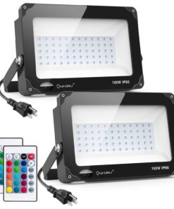 Onforu 2 Pack 100W RGB LED Flood Lights with Remote Control, IP66 Waterproof Dimmable Color Changing Floodlight, 16 Colors 4 Modes Wall Washer Light, Outdoor Decorative Landscape Garden Stage Lighting 100.0 Watts