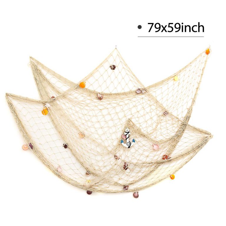 king do way 79inch x 59inch Mediterranean Style Fishing Nets with Sea Shells and Anchor Decorative Background Wall Bar for Home Decoration(White) White