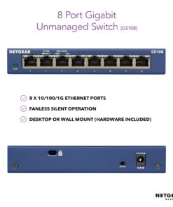 Alternative view of NETGEAR 8-Port Gigabit Ethernet Unmanaged Switch (GS108) - Desktop, and ProSAFE Lifetime Protection 8 port