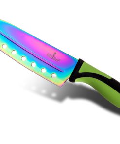 SiliSlick Kitchen Knife Set ? 5 Elegant Knives, Chef Quality, SS Blades With Ergonomic Handles, Rainbow Effect, Titanium Coating & Safety Sheath Green-Black Handle 17 71urSzFe6aL