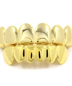 Alternative view of New Custom Fit 14k Gold Plated Hip Hop Teeth Grillz Caps Top & Bottom Grill Set