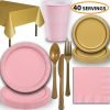 Disposable Party Supplies, Serves 40 - Light Pink and Gold - Large and Small Paper Plates, 12 oz Plastic Cups, Heavyweight Cutlery, Napkins, and Tablecloths. Full Two-Tone Tableware Set 13 71yo7jk7gYL