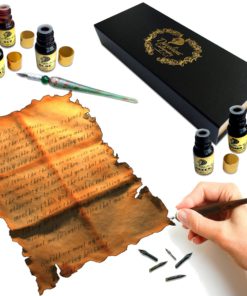 Daveliou Calligraphy Pen Set - 19 Piece Kit & Case - Wood and Free Glass Dipping Pens - 12 Nibs & 5 Ink - for Kids Adults Beginners or Professional 11 8122Bv1 hEWL