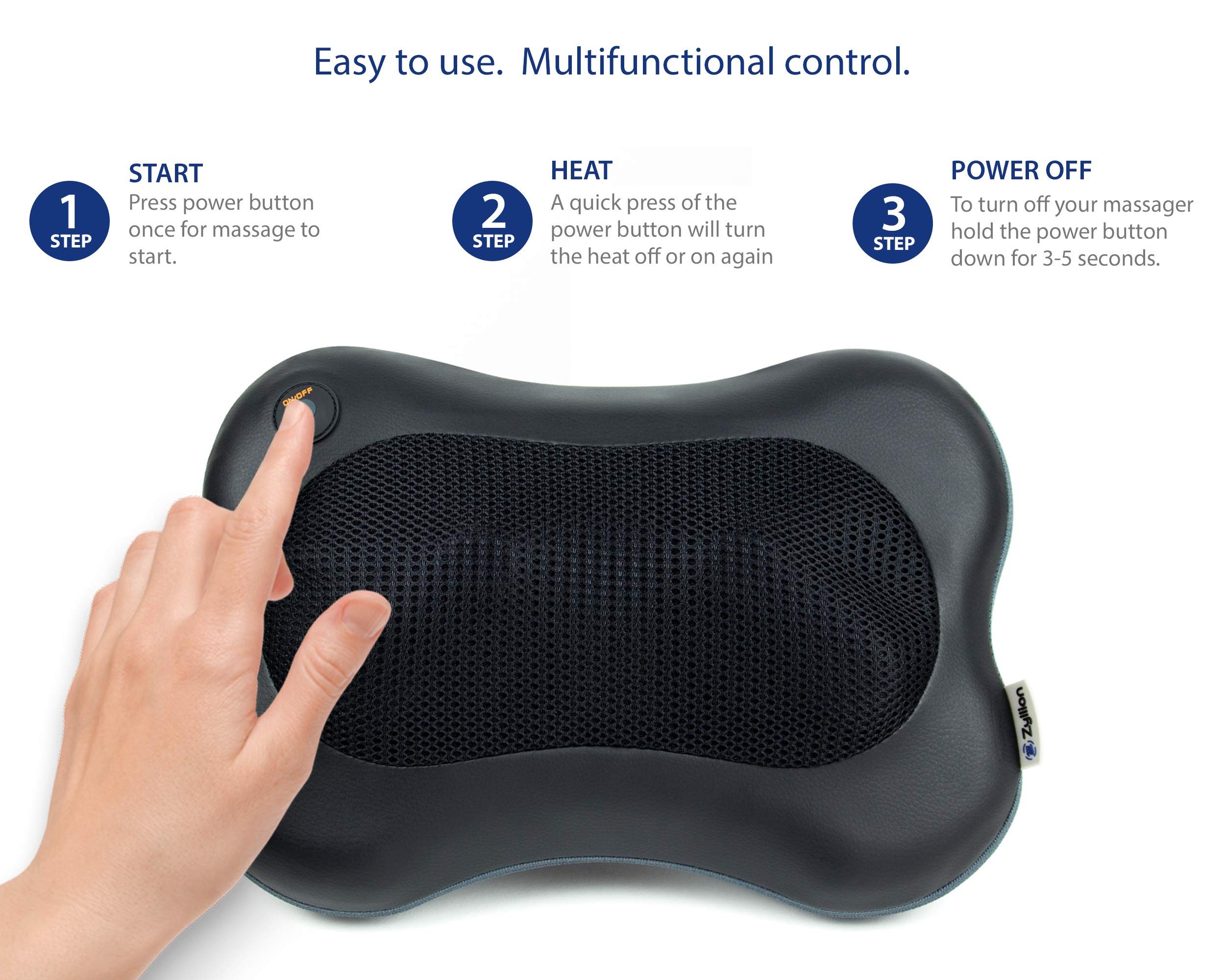 Zyllion Shiatsu Back Neck Massager - Kneading Massage Pillow with Heat for Shoulders, Lower Back, Calf, Legs, Foot - Use at Home, Office, and Car, ZMA-13-BK (Black) Black - $62.95