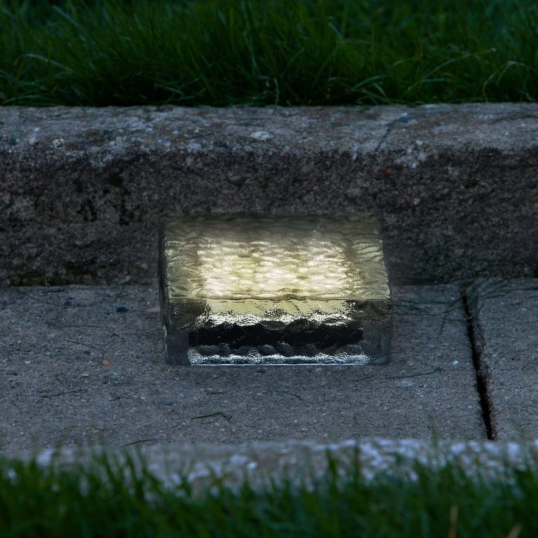 Solar Brick LED Landscape Light, Warm White, 6x6 Size, Glass, Waterproof, Outdoor Use, Solar Panel & Rechargeable Battery Included 6" by 6" - Warm White LEDs - $35.95