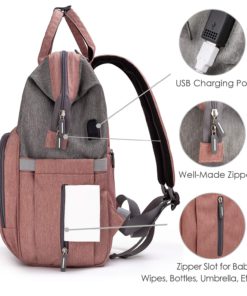 Diaper Bag Backpack Nappy Bag Upsimples Baby Bags for Mom Maternity Diaper Bag with USB Charging Port Stroller Straps Thermal Pockets|Wide Shoulder Straps|Water Resistant |Pink Pink&Gray 11 8147Tmb35GL