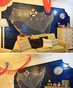 king do way 79inch x 59inch Mediterranean Style Fishing Nets with Sea Shells and Anchor Decorative Background Wall Bar for Home Decoration(White) White 9 815VlP NRkL