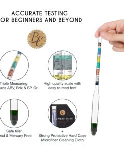 Alternative view of Brewer's Elite Hydrometer - for Home Brew Beer, Wine, Mead and Kombucha - Deluxe Triple Scale Set, Hardcase and Cloth - Specific Gravity ABV Tester
